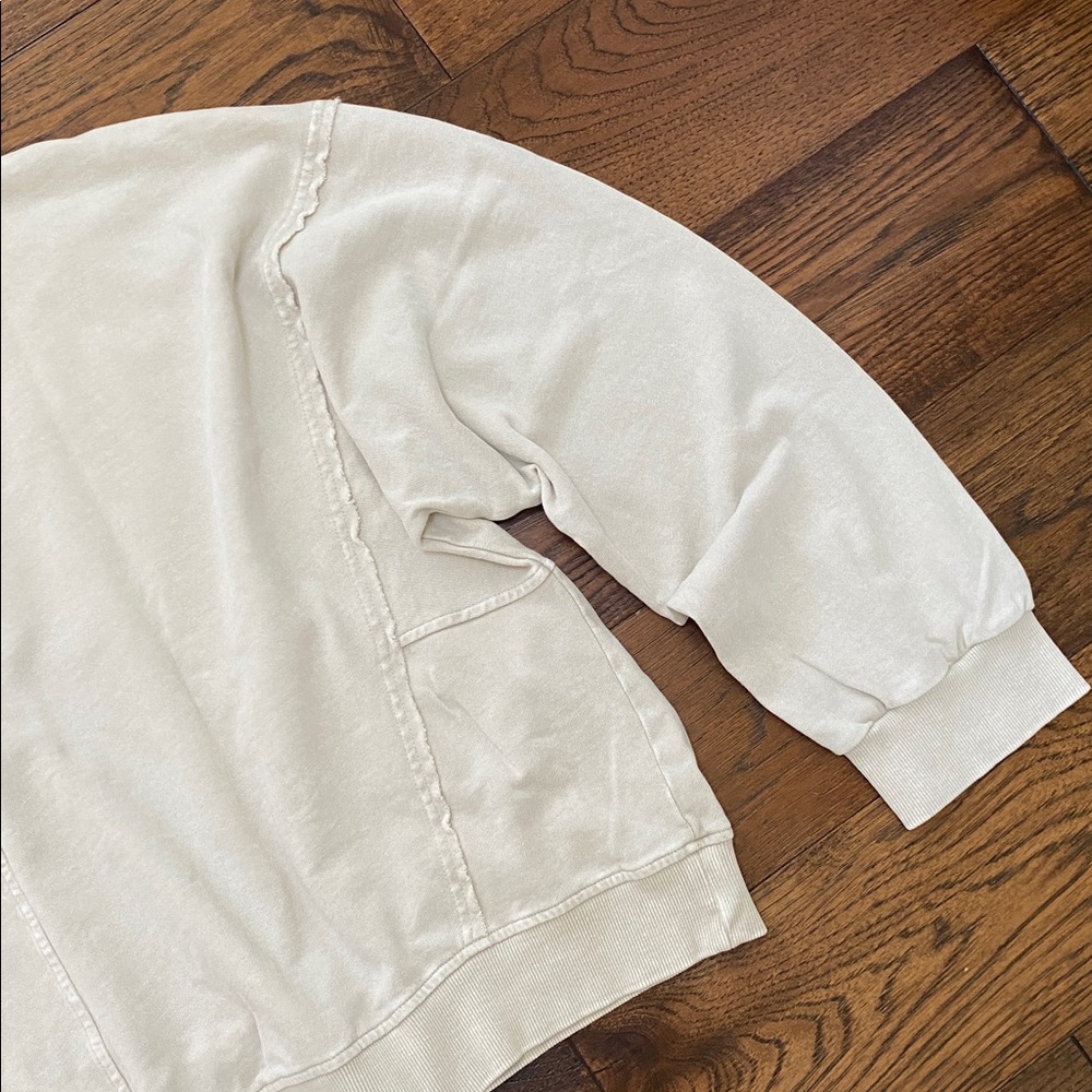 Easel Flower Patch Washed Terry Knit Pullover, ecru cream, size M - Picture 9 of 13